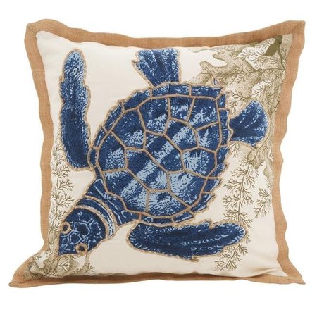 SARO LIFESTYLE SARO 5440.NB20S 20 in. Neptunian Square Sea Turtle Filled Down Filled Throw Pillow - Natural 5440.NB20S